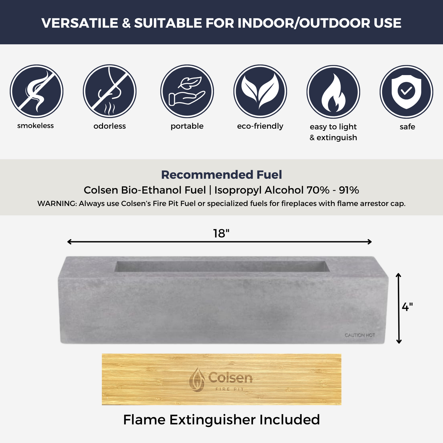 Colsen Rectangular Tabletop Fire Pit